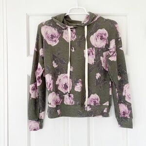 NWT EVERLEIGH hoodie size XXS grey purple floral pullover sweatshirt top